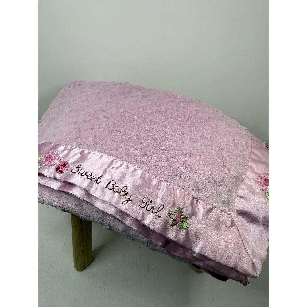 Sweet Baby Girl Baby Blanket Carters Just One Year Pink Minky Dot Satin Trim